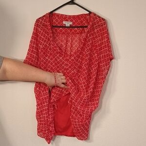 Liz Claiborne Red Geometric Blouse